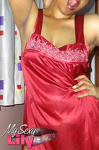 lily in red sexy nighty looking hot stripping naked to tease