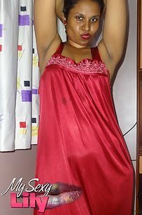 lily in red sexy nighty looking hot stripping naked to tease